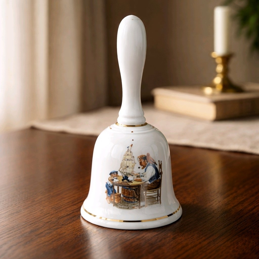 Norman Rockwell White Porcelain Bell with Nautical Scene